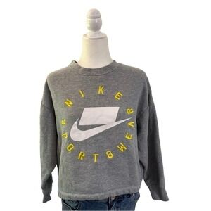 Nike Sportswear Gray Oversized Logo Sweatshirt Women's Crewneck Pullover XS